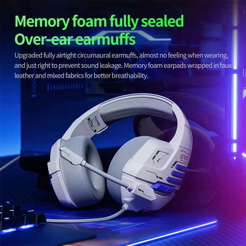 PLEXTONE G700 3.5mm AUX Wired Gaming Headphones with Noise Reduction Microphone HiFi Sound - Grey