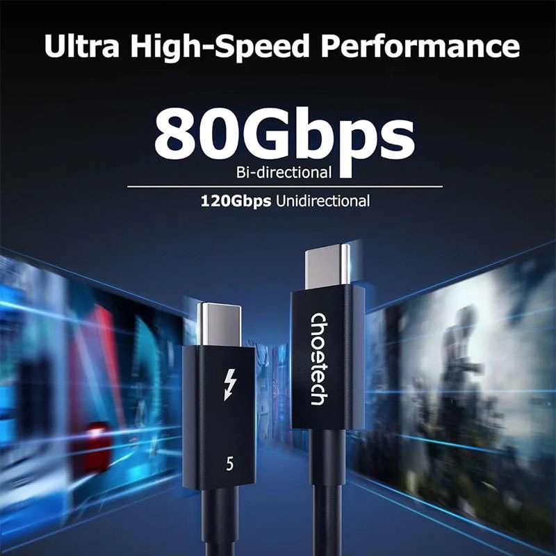 Choetech 240W Thunderbolt 5 Type-C to Type-C High Speed 8K Cable - Black