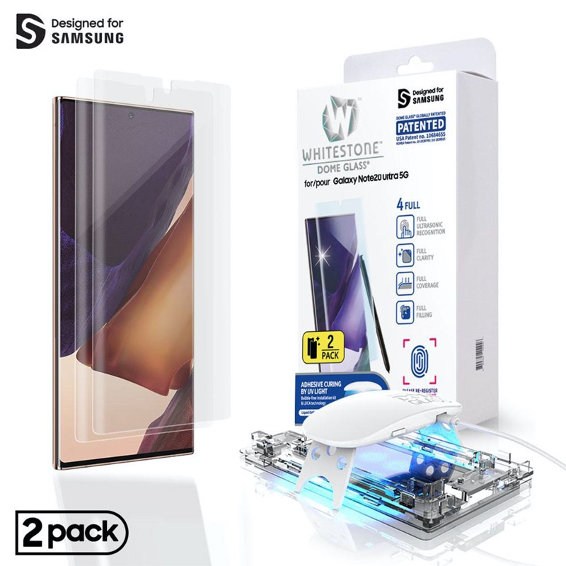 Whitestone Dome Samsung Galaxy Note 20 Ultra Screen Protector Full 3D Curved Edge Tempered Glass Shield [Liquid Dispersion Tech] Easy Install Kit - Pack of 2