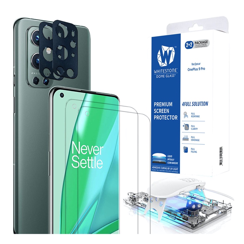 Whitestone Dome OnePlus 9 PRO TEMPERED GLASS SCREEN PROTECTOR WITH ALUMINUM ANODIZED CAMERA PROTECTOR - Pack of 2
