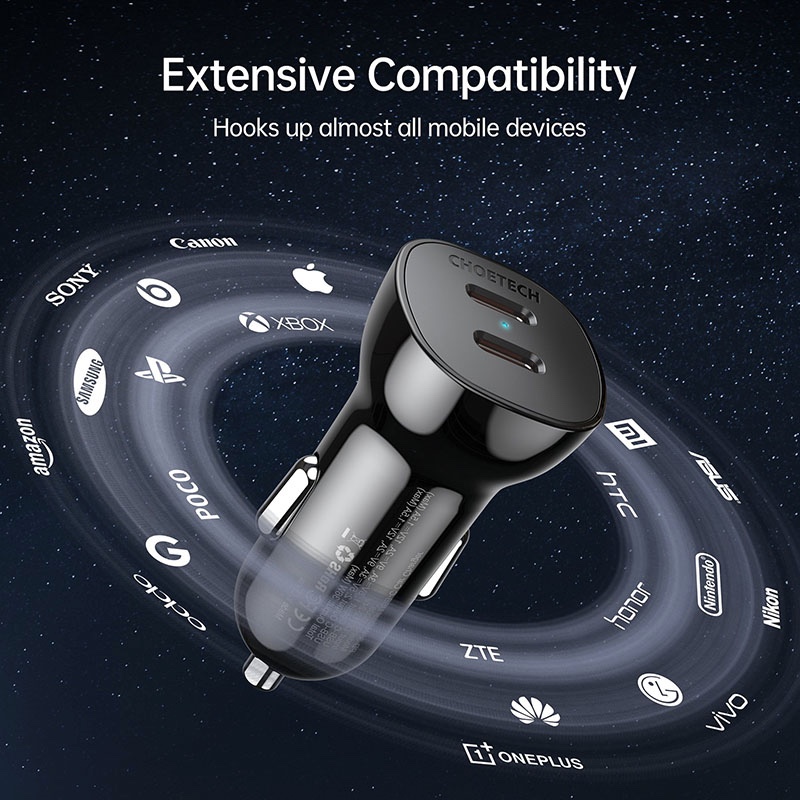 Choetech Dual USB-C Ports PD 40W Fast Car Charger – Black - TC0008