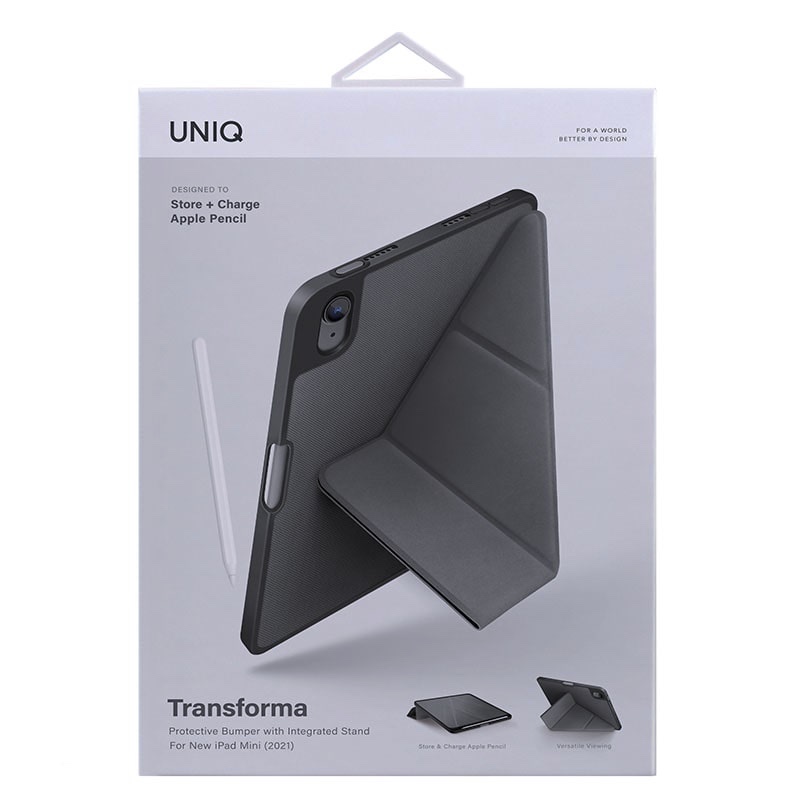 UNIQ TRANSFORMA iPad Mini (6th Gen 2021/7th Gen 2024) Antimicrobial Case - Charcoal (Grey)