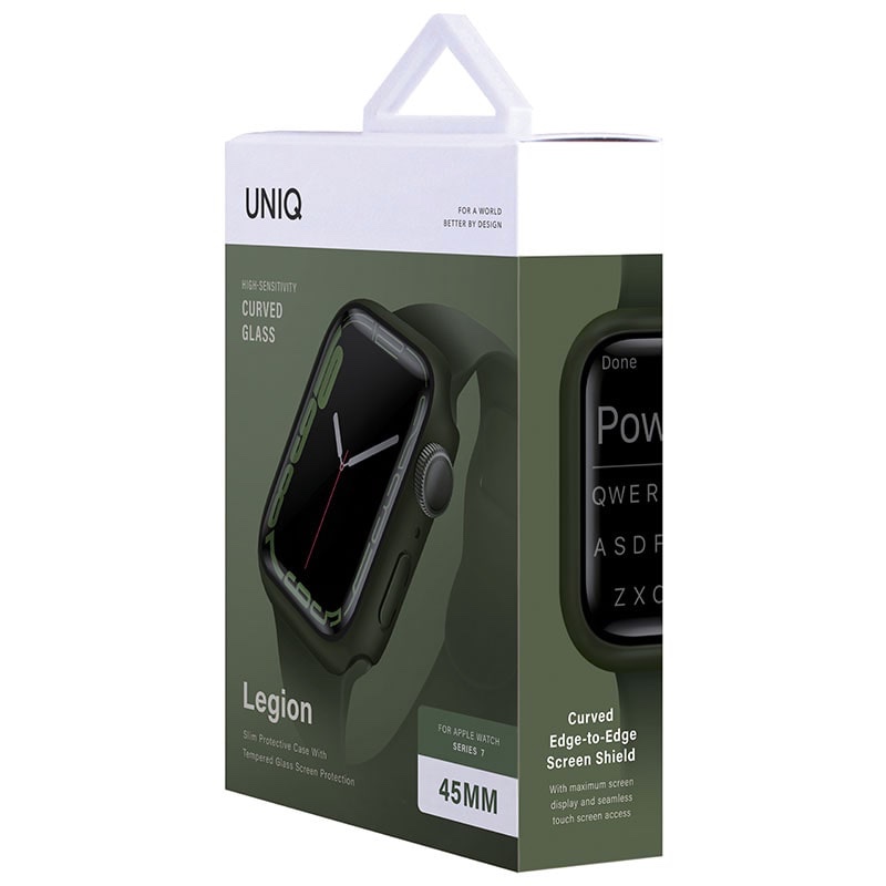 UNIQ LEGION Apple Watch Series 7/8/9 Case with 9H Tempered Glass Screen Protection 45MM – Hunter (Green)
