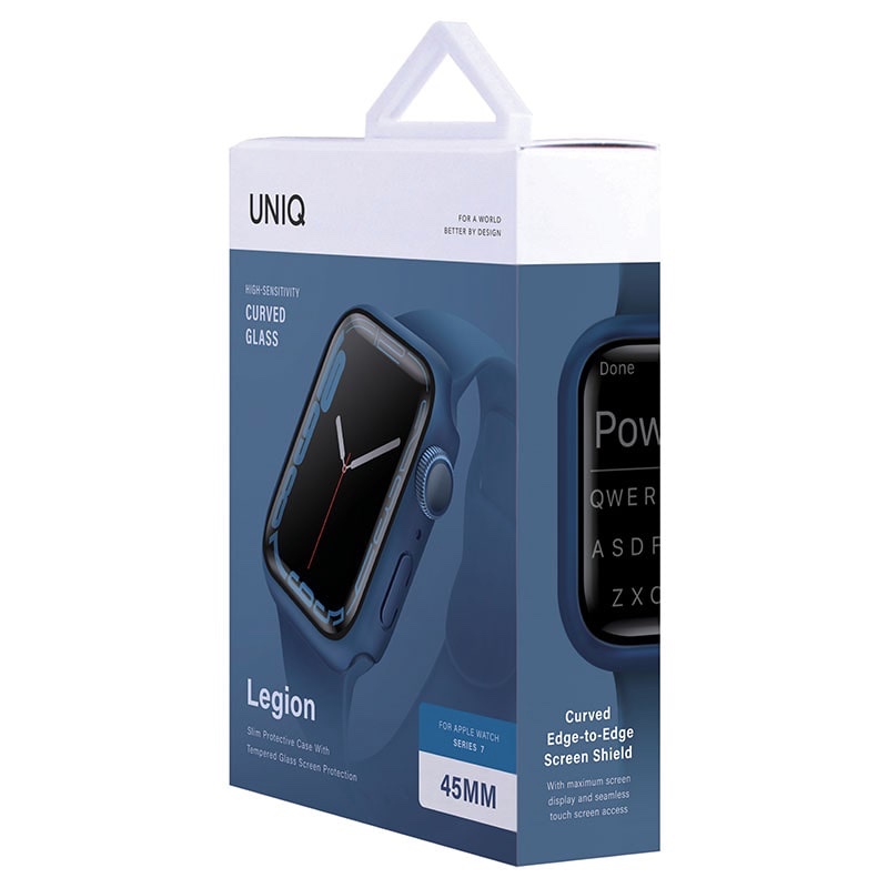 UNIQ LEGION Apple Watch Series 7/8/9 Case with 9H Tempered Glass Screen Protection 45MM – Cobalt (Blue)