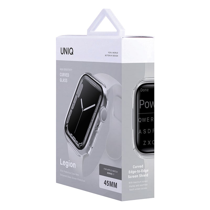 UNIQ LEGION Apple Watch Series 7/8/9 Case with 9H Tempered Glass Screen Protection 45MM – Dove (Clear)