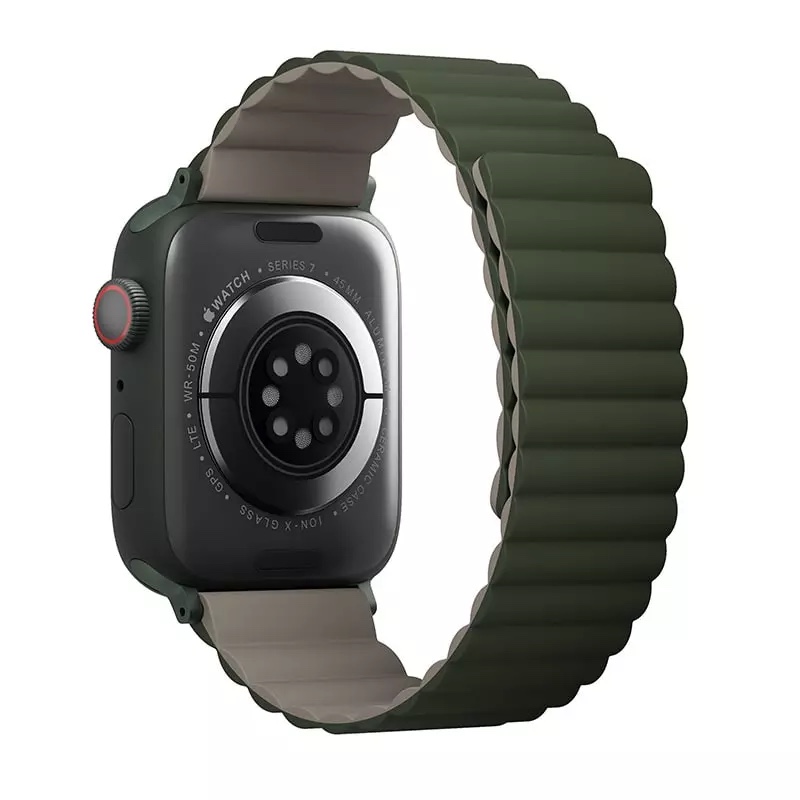 UNIQ Revix Reversible Magnetic Apple Watch Strap for Series 1-10 & SE/SE2  41/40/42mm - Pine (Green/Taupe)