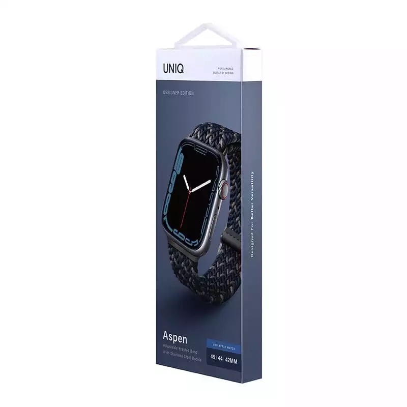 UNIQ Aspen Designer Edition Braided Apple Watch Strap for Series 1-10 SE/SE2  45/44/46mm - Obsidian Blue