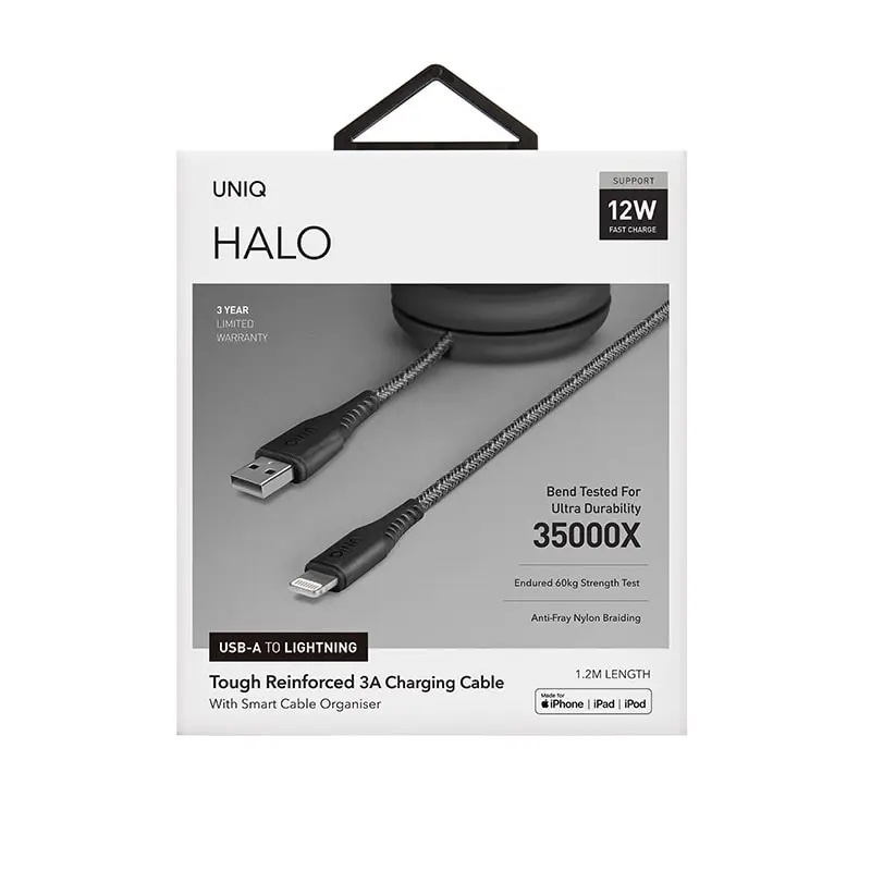 UNIQ HALO USB-A to LIGHTNING Cable 1.2M with Smart Cable Organiser - Midnight Black