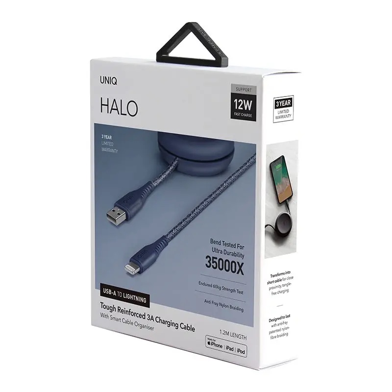 UNIQ HALO USB-A to Lightning Cable 1.2M with Smart Cable Organiser -  Marine Blue