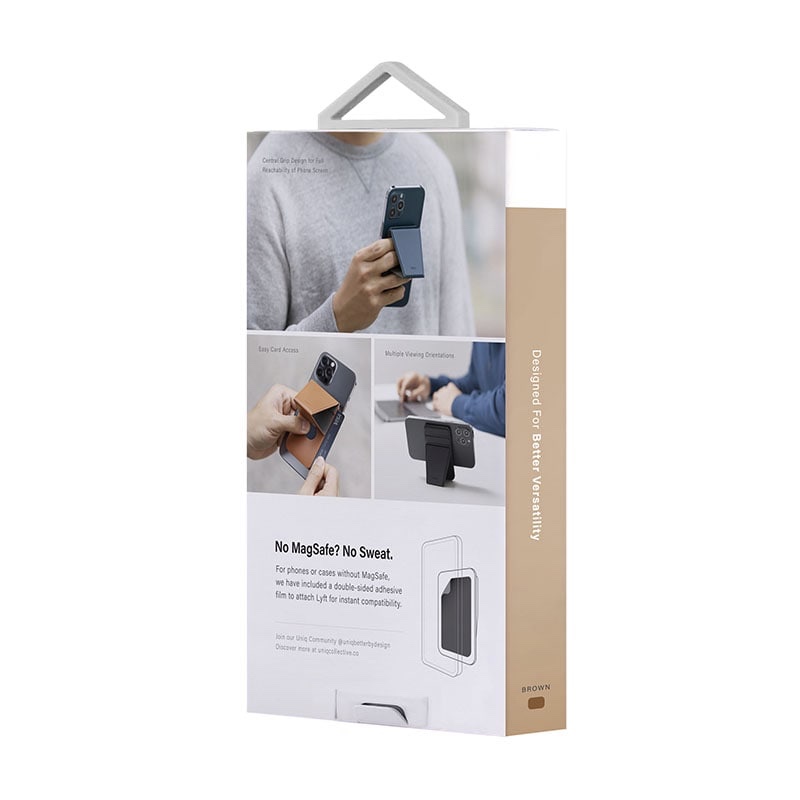 UNIQ LYFT Magnetic Snap – On Stand and Card Holder for Phone – Toffee (Brown)