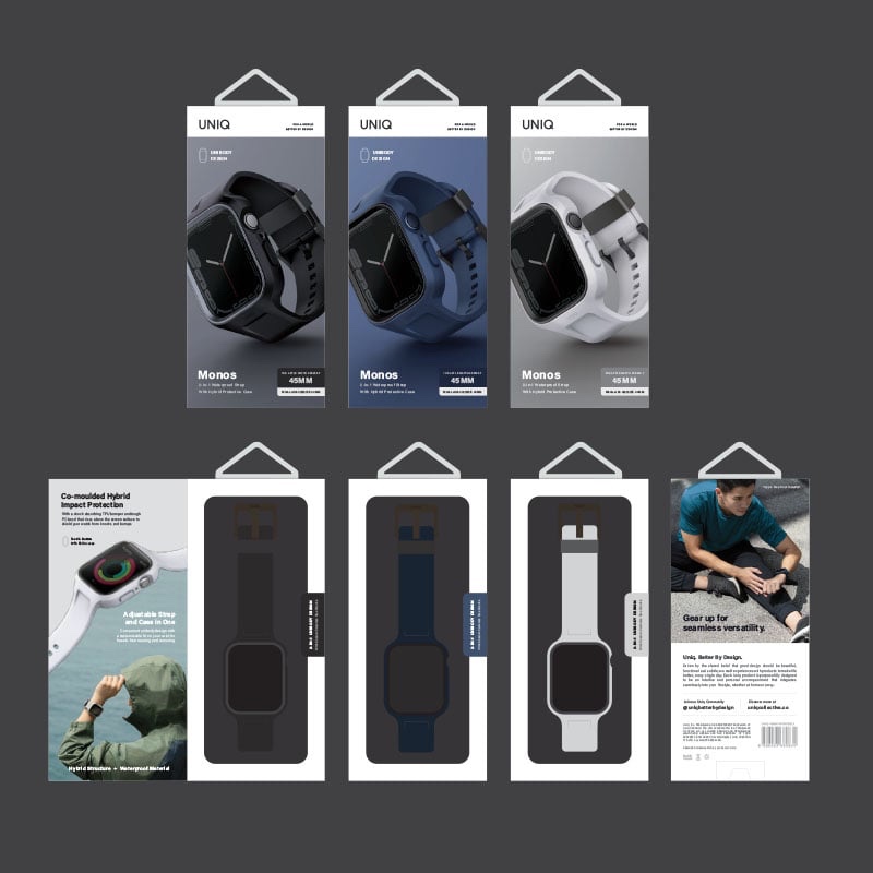 UNIQ MONOS 2-IN-1 Apple Watch Strap With Hybrid Case for Series 4/5/6/7/8/9 & SE/SE2 45/44MM – Marine (Blue)