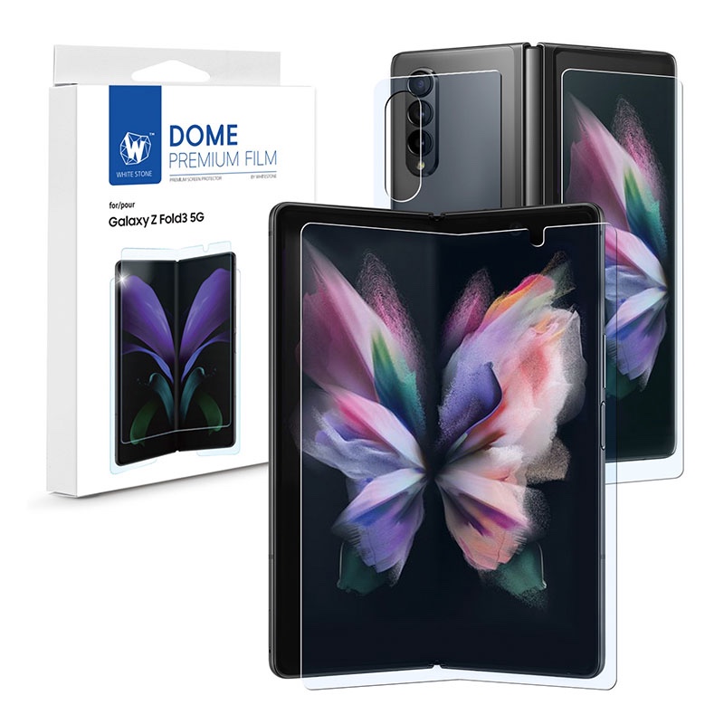 Whitestone Dome Premium Film Samsung Galaxy Z Fold 3 Screen Protector [3PCS Set] Anti-Shock, HD Clear, Self Healing EPU Film