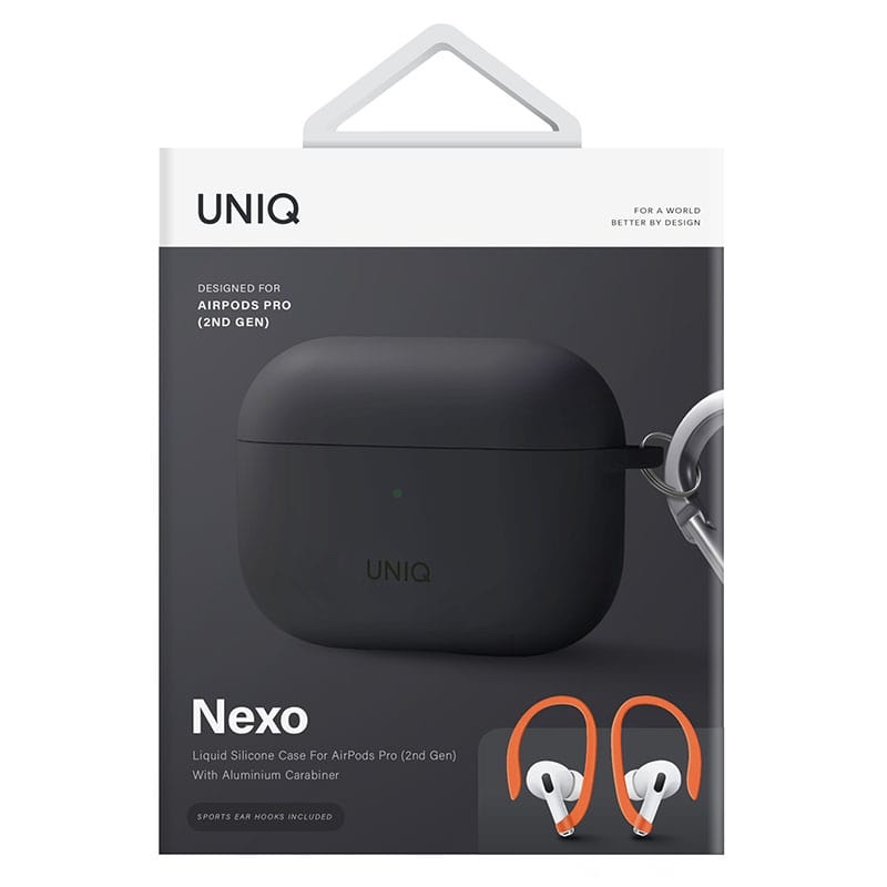 Uniq Nexo Active Hybrid Silicone Case with Sports Ear Hooks For Airpods Pro 2nd Gen. (2022) – CHARCOAL (GREY)