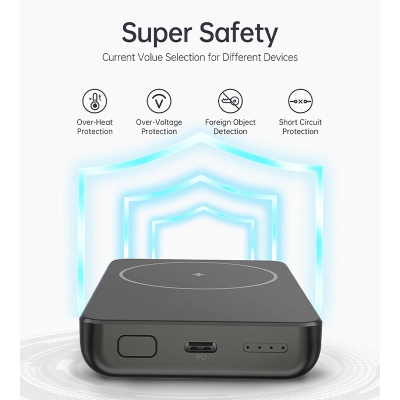 Choetech 10,000mAh MagSafe Compatible Magnetic Wireless Charger Power Bank With Phone Holder – B651 – Black