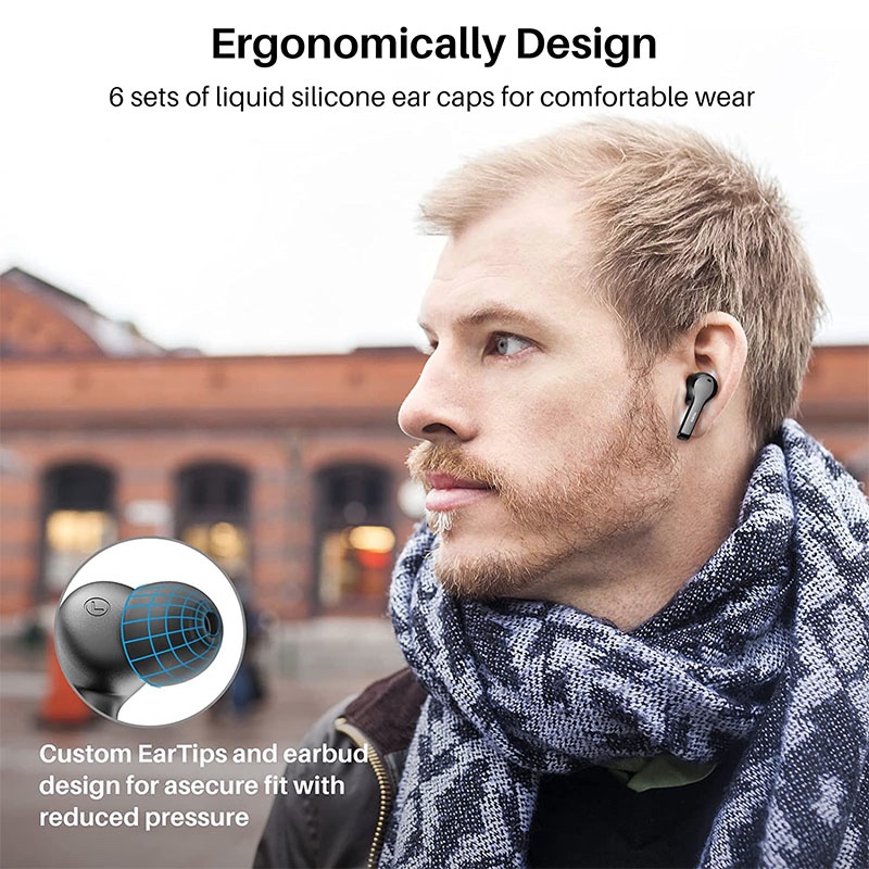 TOZO T9S 2022 Version True Wireless Earbuds 4 Mic Environmental Noise Canceling, Bluetooth 5.3 IPX7 Waterproof Built-in Mic Headset - Black