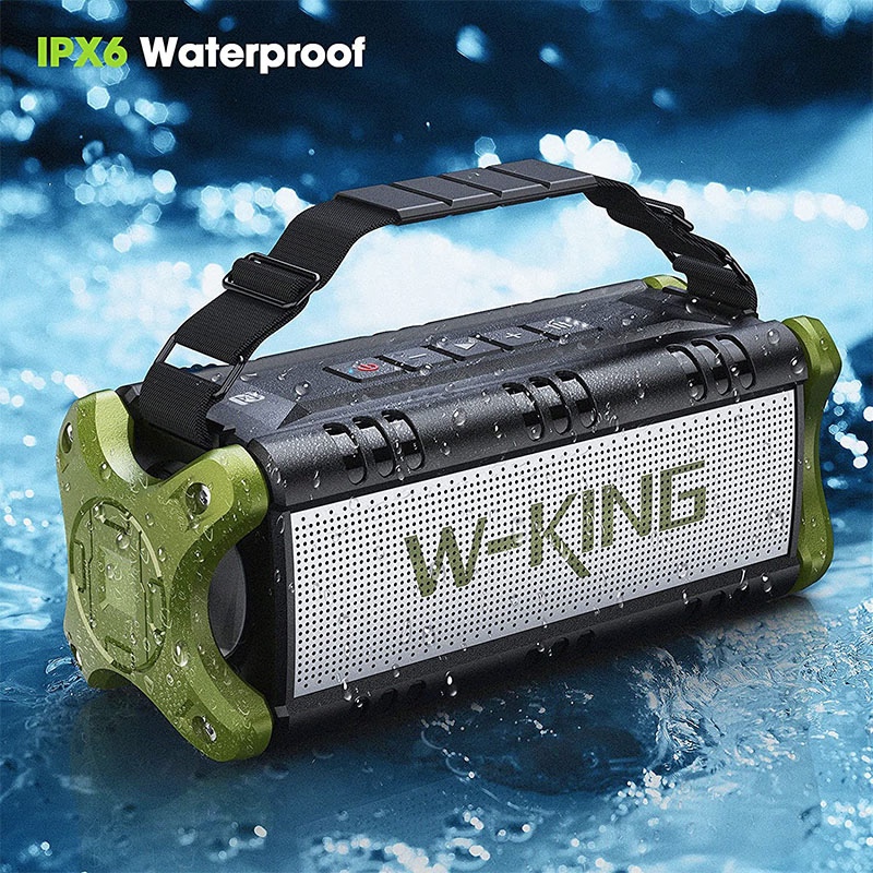 W-KING D8 Mini 30W Portable Speaker IPX6 Waterproof Outdoor Speaker with Super Punchy Bass, 24H Playtime, EQ, AUX, TF Card, USB Playback for Home, Party, Outdoor - Green