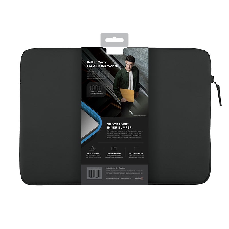 Uniq Vienna Fabric Protective Laptop  Sleeve (Fits upto 14” Devices) - Midnight Black