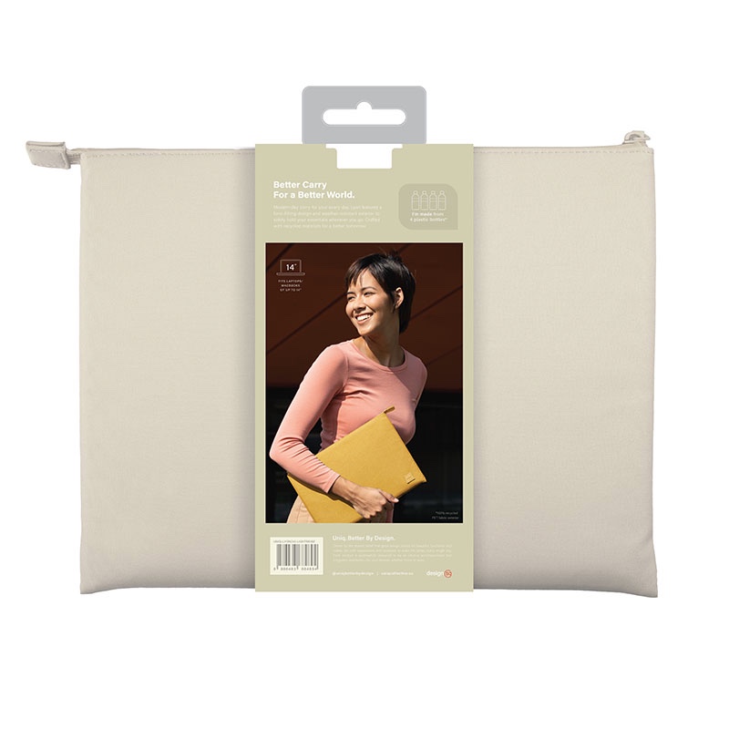 Uniq Lyon Snug-Fit Protective Sleeve for Laptops & iPads (Fits upto 14”) – Sea Salt (Light Beige)