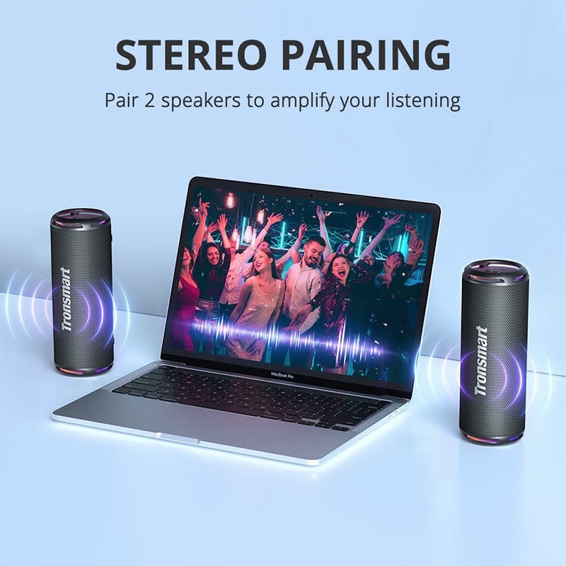 Tronsmart T7 Lite Bluetooth Speaker Portable Enhanced Bass with 24 Hours Playtime, APP Control, IPX7 Waterproof for Camping - Black