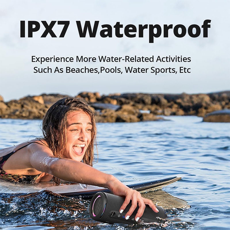 Tronsmart T7 Lite Bluetooth Speaker Portable Enhanced Bass with 24 Hours Playtime, APP Control, IPX7 Waterproof for Camping - Blue