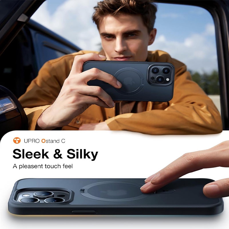 Torras UPRO Ostand Matte Series Magsafe Compatible Phone Case for iPhone 15 Pro - Black