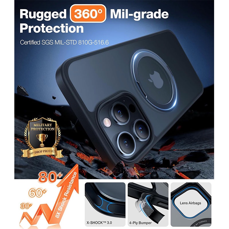 Torras UPRO Ostand Pro Series Magsafe Compatible Phone Case for iPhone 15 Pro – Black