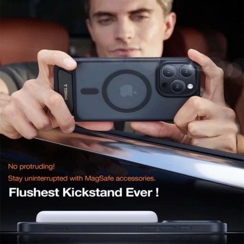 Torras UPRO Pstand Series Magsafe Compatible Phone Case for iPhone 15 Pro Max – Black