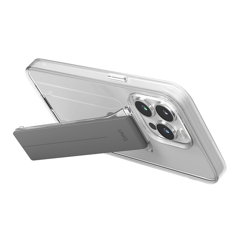 Uniq Heldro Mount Case with Stand for iPhone 15 Pro Max – Lucent Clear