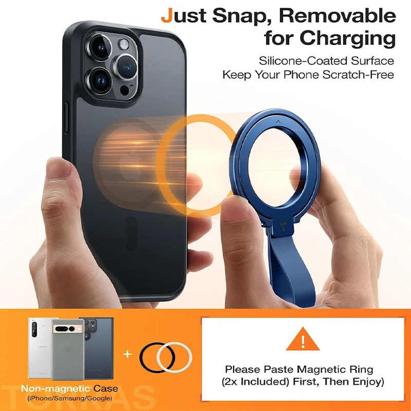 Torras OmniRing Universal Magnetic Phone Grip Holder with Kickstand MagSafe Compatible for Phones - Dark Blue