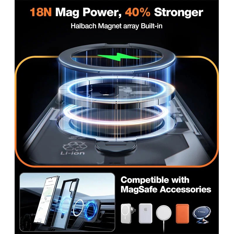 Torras UPRO Ostand Spin Series Magsafe Compatible Phone Case for Samsung Galaxy S24 Ultra – Black