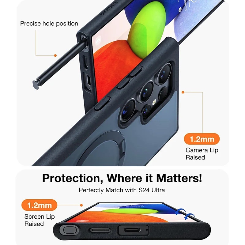 Torras UPRO Ostand Matte Series (MagSafe Compatible) Phone Case for Samsung Galaxy S24 Ultra – Black