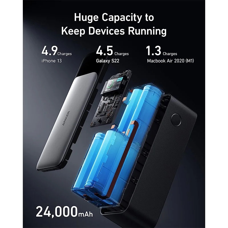 Anker 737 Power Core 24K Power Bank, 24,000mAh 3-Port Portable Charger with 140W Output, Smart Digital Display