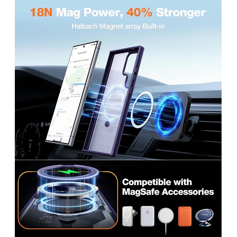 Torras UPRO Ostand Spin Series Magsafe Compatible Phone Case for Samsung Galaxy S24 Ultra – Dark Purple