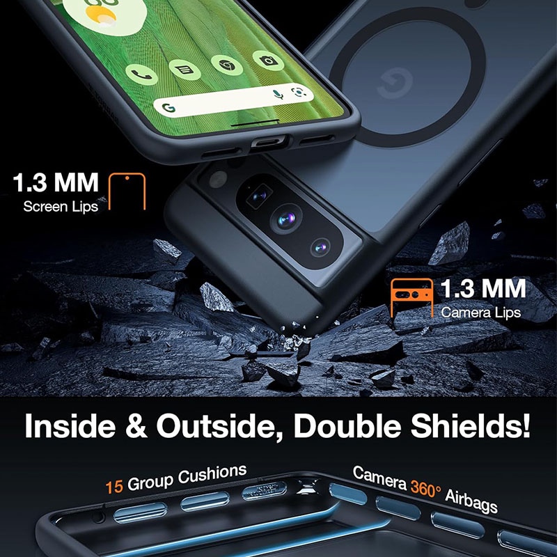 Torras Guardian Magnetic (Magsafe Compatible) Series Phone Case for Google Pixel 8 Pro – Black