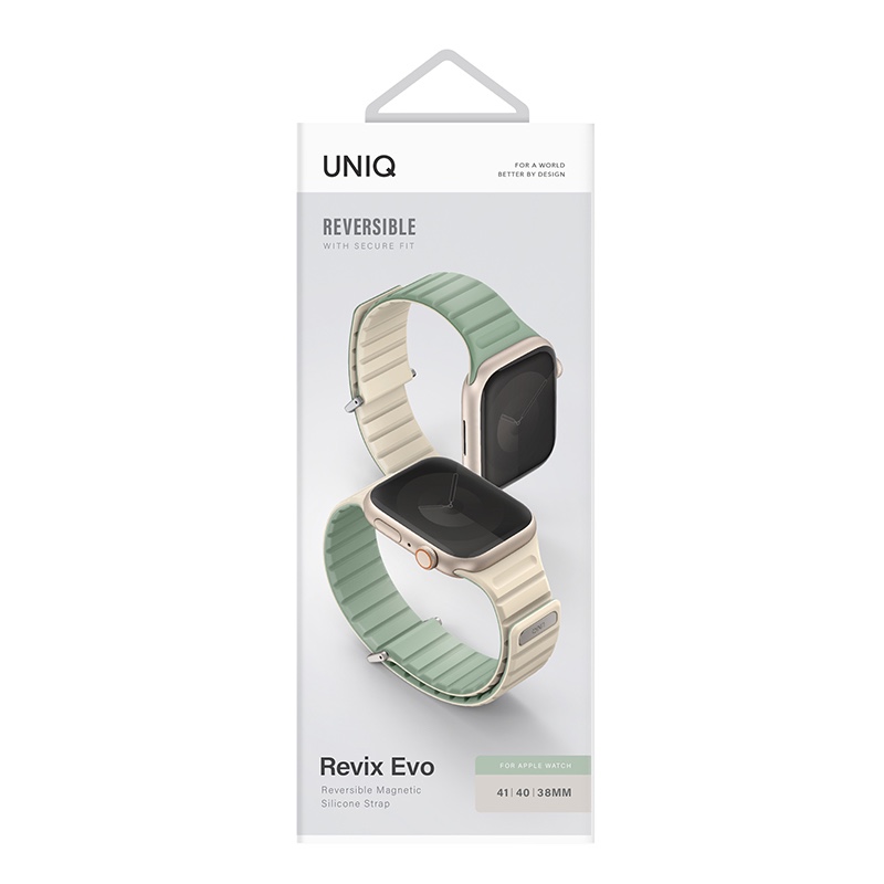 UNIQ Revix Evo Reversible Magnetic Apple Watch Strap for Series 1-10, & SE/SE2 41/40/42MM – Soft Mint