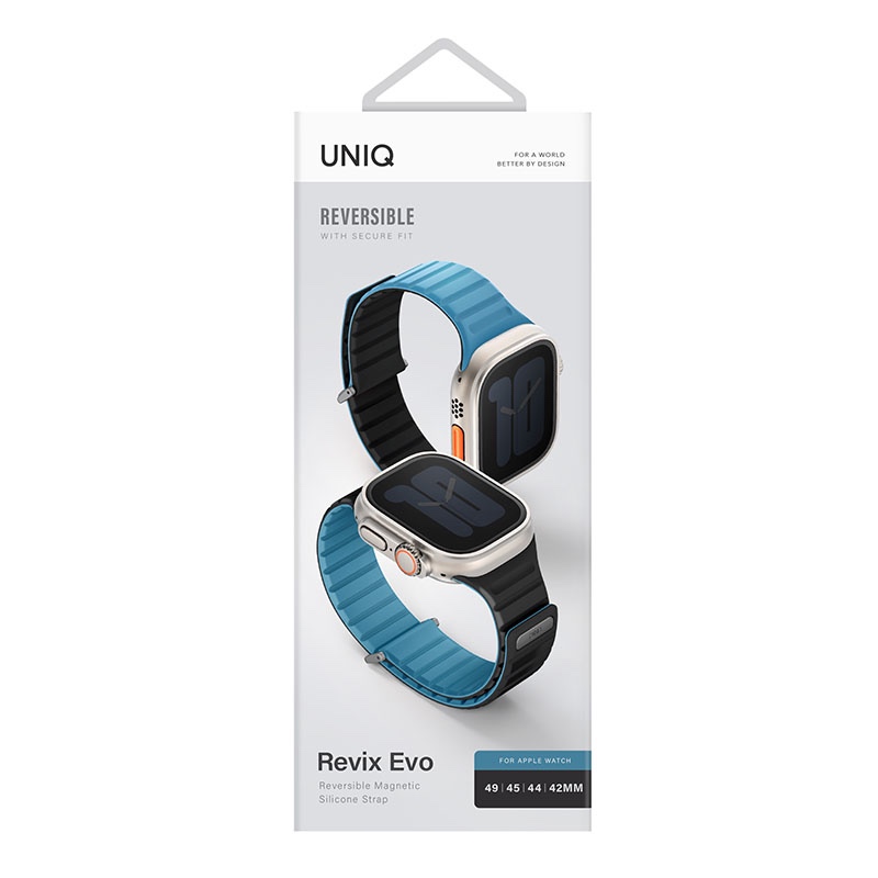 UNIQ Revix Evo Reversible Magnetic Apple Watch Strap for Series 1-10, SE/SE2 & Watch Ultra 49/45/44/46MM – Black / Blue