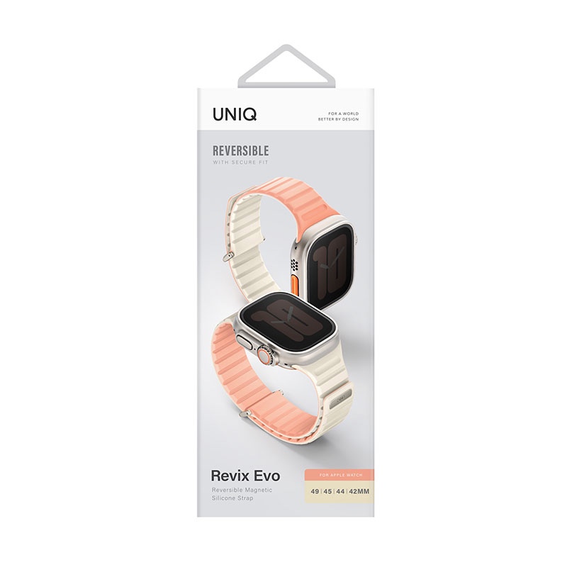 UNIQ Revix Evo Reversible Magnetic Apple Watch Strap for Series 1-10, SE/SE2 & Watch Ultra 49/45/44/46MM – Pink / Ivory