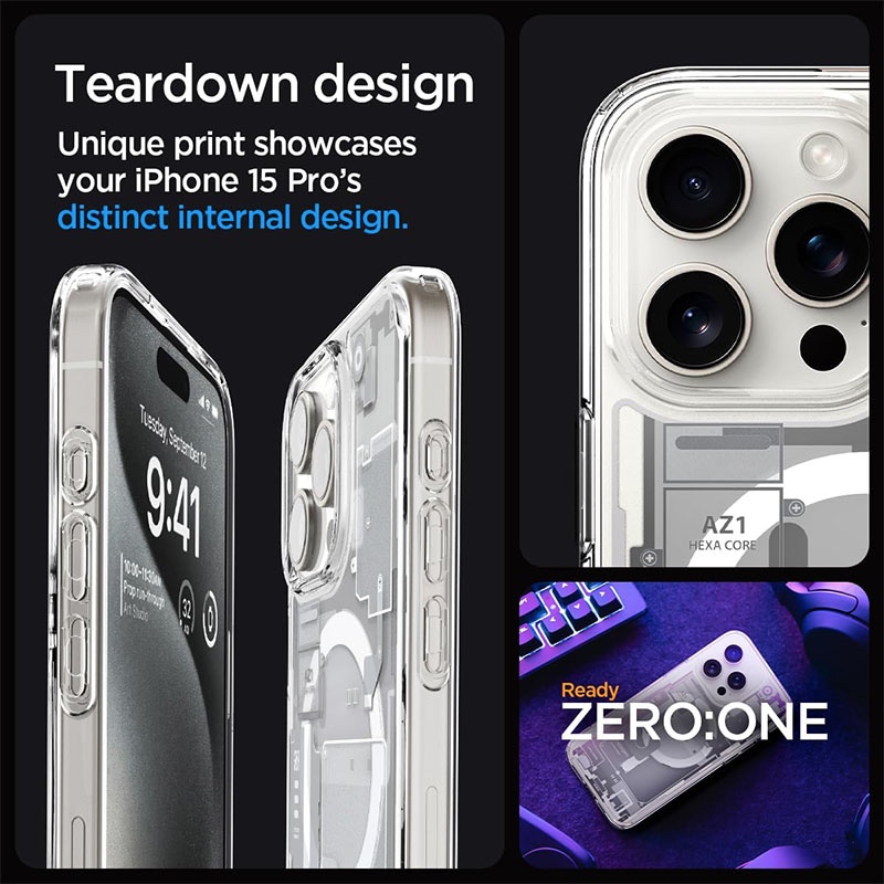 Spigen Ultra Hybrid Magfit MagSafe Compatible Phone Case for iPhone 15 Pro – Zero One White