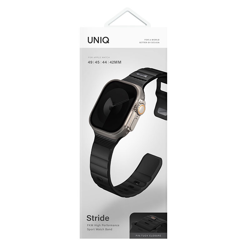 Uniq Stride FKM Tough Rubber Apple Watch Strap for Series 1-10, SE/SE2 & Watch Ultra - 49/45/44/46MM - Midnight Black