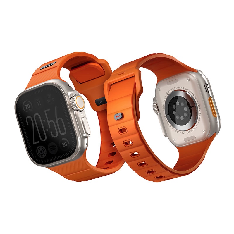Uniq Stride FKM Tough Rubber Apple Watch Strap or Series 1-10, SE/SE2 & Watch Ultra - 49/45/44/46MM - Volt Orange