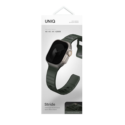 Uniq Stride FKM Tough Rubber Apple Watch Strap for Series 1-10, SE/SE2 & Watch Ultra - 49/45/44/46MM - Moss Green