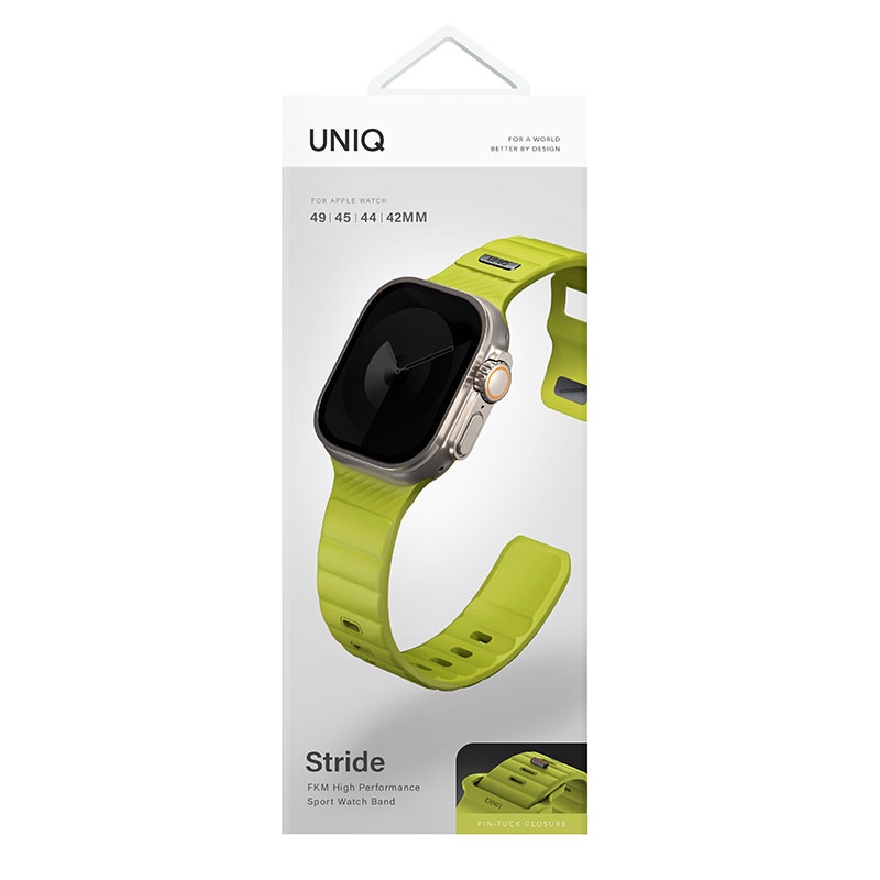 Uniq Stride FKM Tough Rubber Apple Watch Strap for Series 1-10, SE/SE2 & Watch Ultra - 49/45/44/46MM - Lime Green