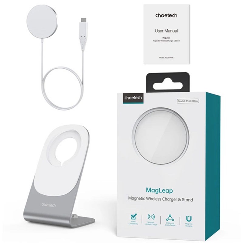Choetech 15W Qi wireless inductive charger with MagSafe - Silver (H046+T518)