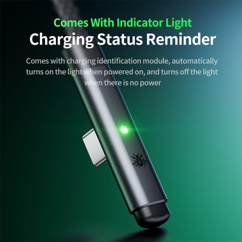 Plextone C2U T100 66W Type C To USB-A Elbow Gaming Smart LED Charge Cable