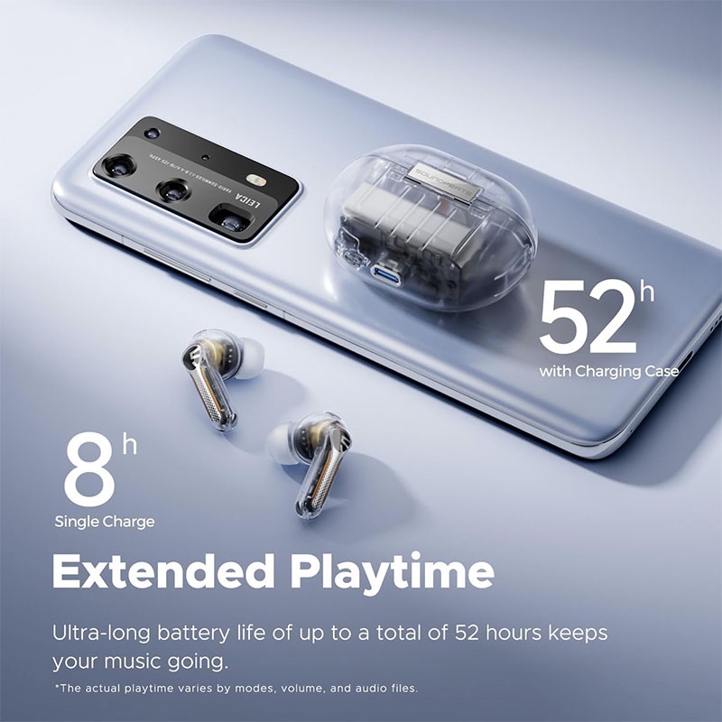 SoundPEATS Capsule3 Pro Hybrid Active Noise Cancelling Earbuds with Bluetooth 5.3, Hi-Res Wireless with 6 Mics & LDAC, 43dB Deep, Total 52 Hrs, App Control EQ - Transparent White