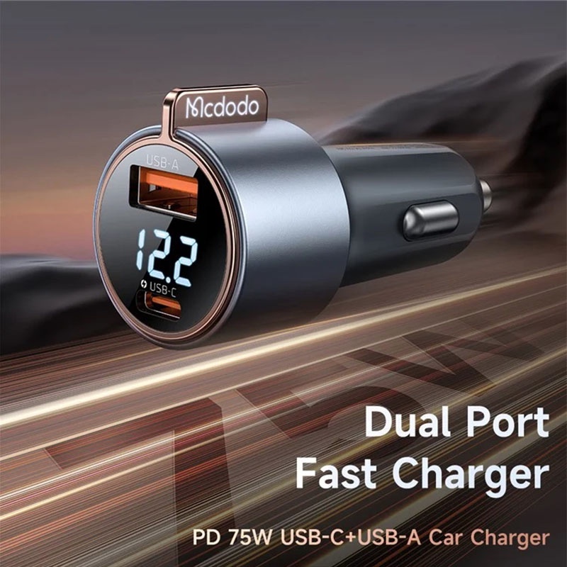 Mcdodo Car Charger Mobile 75W Dual Port USB A + C Fast Charging - CC-3690