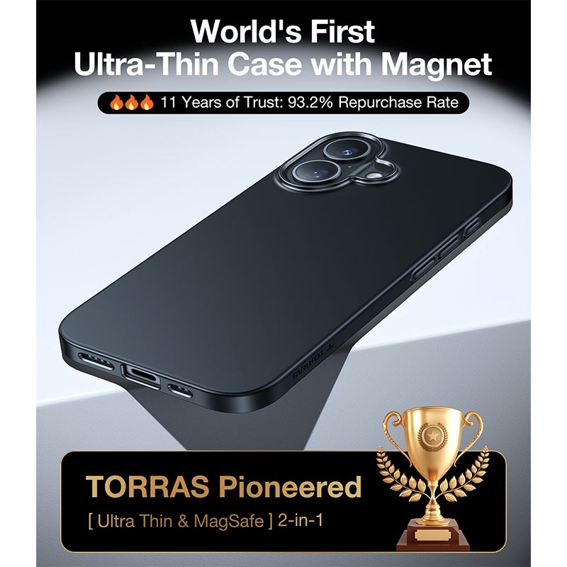 Torras Ultra SlimFit Mag Series MagSafe Compatible Case for iPhone 16 - Black