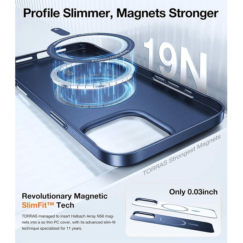 Torras Ultra SlimFit Mag Series MagSafe Compatible Case for iPhone 16 Pro Max – Navy Blue