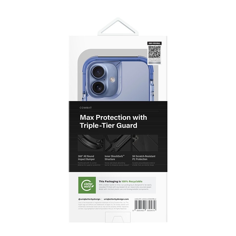 Uniq Combat MagClick MagSafe Charging Compatible Phone Case for iPhone 16 – Blue