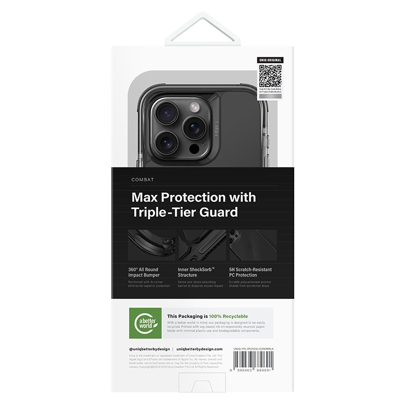 Uniq Combat MagClick MagSafe Charging Compatible Phone Case for iPhone 16 Pro – Black